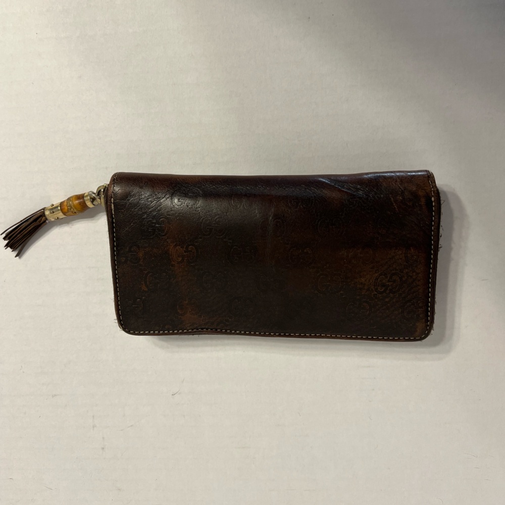 Gucci Brown Monogram Zip-Around Leather Wallet with Tassel - Picture 2 of 15